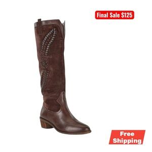 Brioso Tall Leather & Suede Women's Western Riding Boots Brown 8.5M NWT